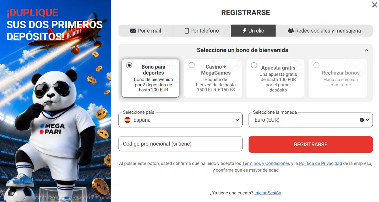Registro e inicio de sesión en Megapari